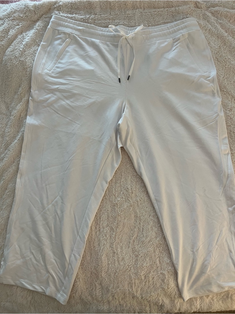 NWOT Talbots 3X White Cropped Drawstring Jogger Pants with Pockets/Terry Knit